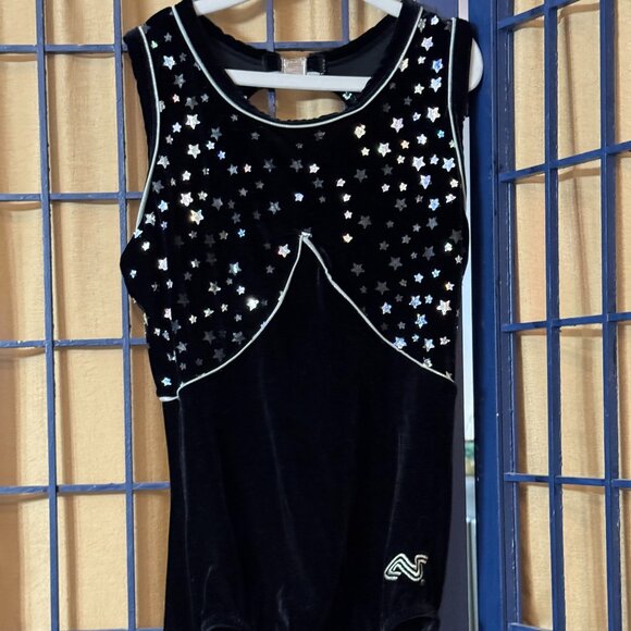 💫 Alpha Factor Black Velvet Star Leotard Girls CL - Picture 3 of 10